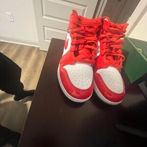 Jordan 1 mid Barcelona red patent and Stacy Adam’s black/noir